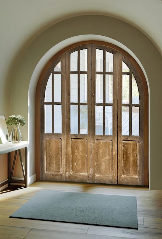 Arched French Double Door: Solid Wood & Antique Glass