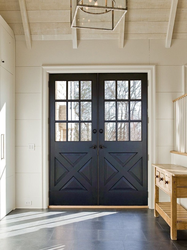 Custom Built Black French X Front Door, Vintage Farmhouse Interior Exterior Doors, Sliding, Hinge, Double & Single, Pocket Door, Pantry Door image 1