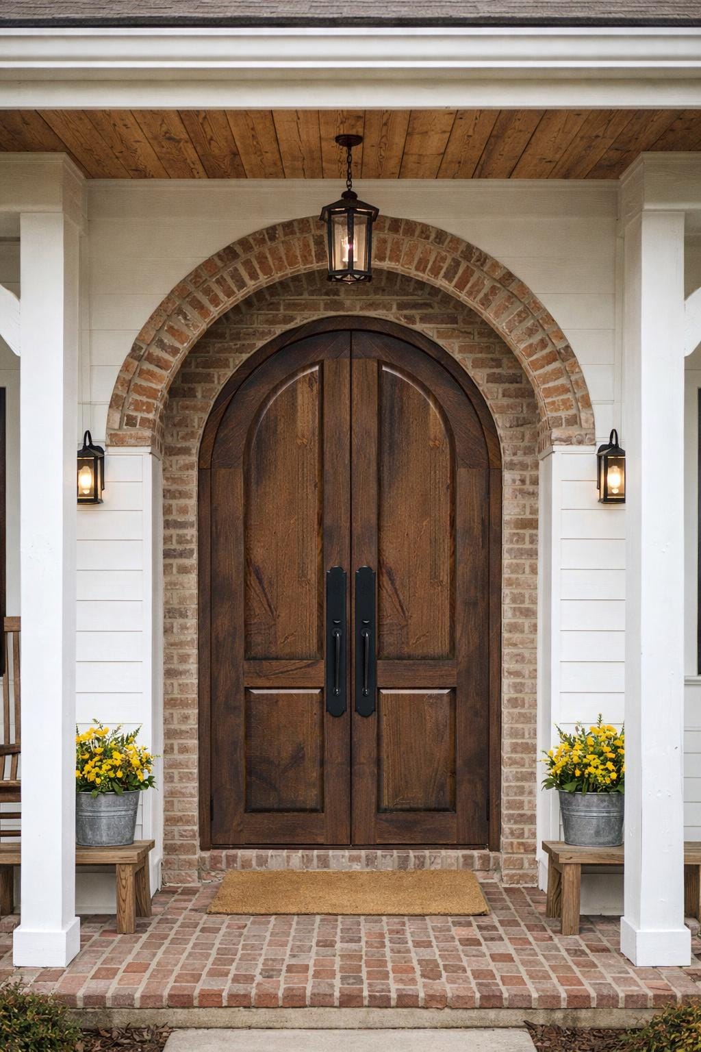 Arched Double Wood Spanish Door, Handcrafted Farmhouse Entry