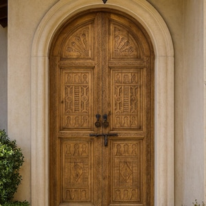 Custom Moroccan Arched Double Entry Door: Hand-Carved Spanish Rustic Interior/Exterior