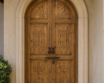 Custom Moroccan Arched Double Entry Door: Hand-Carved Spanish Rustic Interior/Exterior