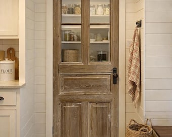 Puerta francesa rústica con arco superior, vidrio de dos paneles, puerta de despensa estilo granja