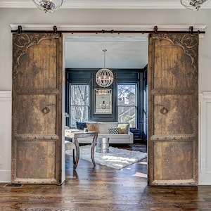 Hand-Carved Wooden Antique Barn Doors, Custom-Sized Interior, Exterior Front, Sliding, Hinged Solid Wood Double, Single Closet, Pantry Doors