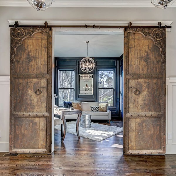 Hand-Carved Distressed Barn Door: Antique Style Front Door