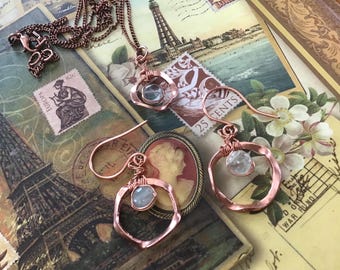 Aquamarine Cooper Wire Wrapped Handmade Earrings and Necklace Set by Svitlana