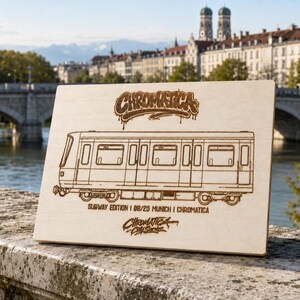 Munich Graffiti Train Template on Birch Wood, Engraved A4 Art Board, Limited Collector Edition with Certificate