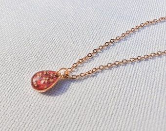 Queen Anne's Lace Ruby Micro Teardrop Wildflower Dainty Necklace