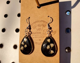 Baby's Breath Teardrop Dangles / Dainty / Gifts for Her /  Gold / light-weight earrings / stainless / pressed flowers / Nature-inspired