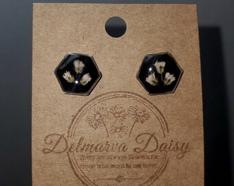 Silver Honeycomb Wildflower Studs (HEXAGON)