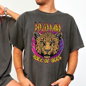 80s def leppard t-shirt, rock of ages, band tee, black leopard graphic tee, def leopard black sweater, crewneck sweater, cotton unisex fit