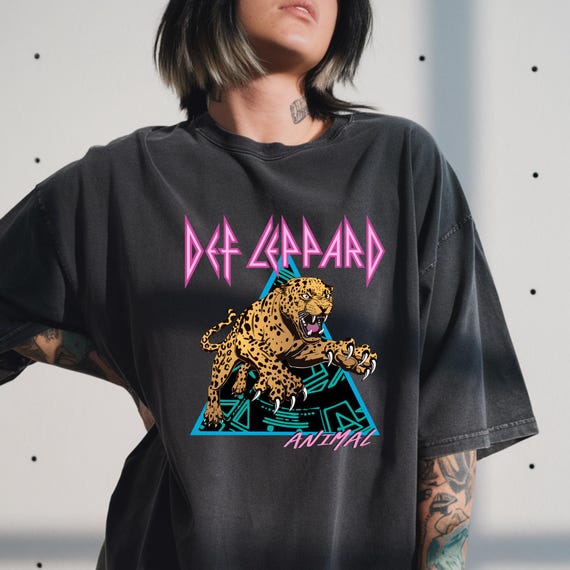 80s Def Leppard T-shirt, Band Tee, Black Leopard Graphic Tee