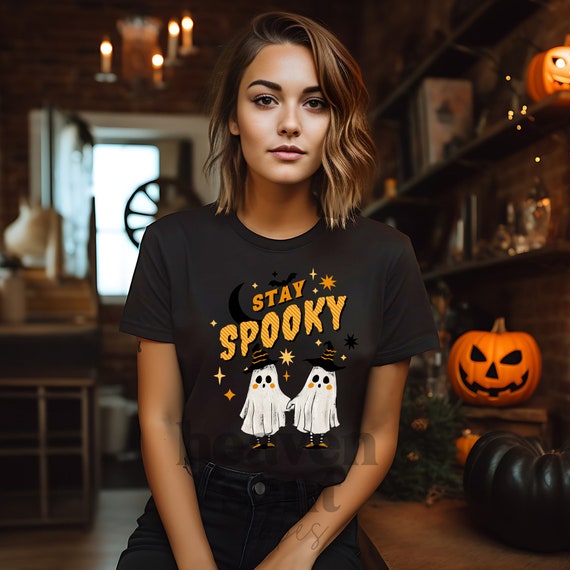Stay Spooky Shirt, Halloween Ghosts Shirt, Black Bella Canvas