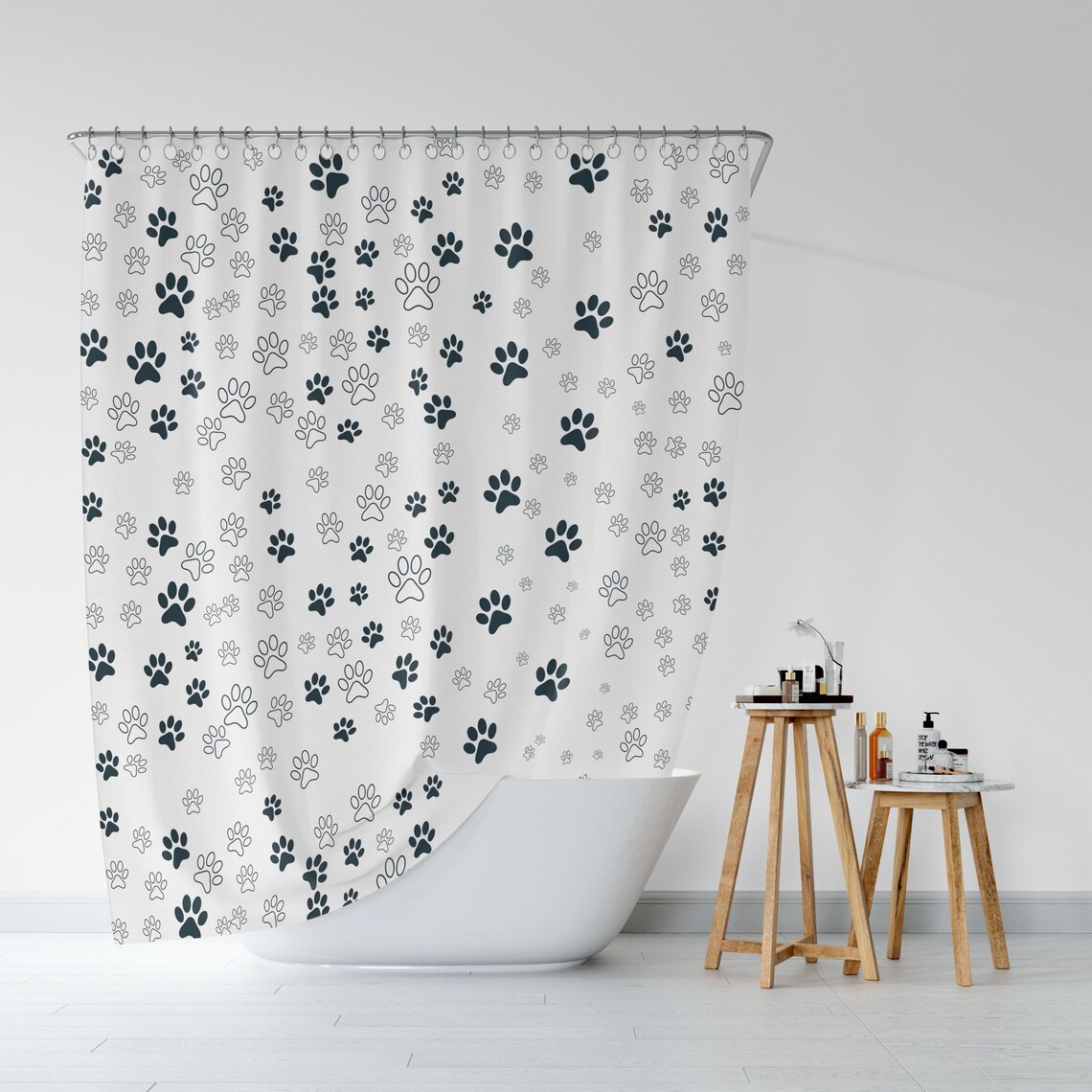 Pet Paw Print Bathroom Set Cute Cat & Dog Paw Shower Curtain Etsy