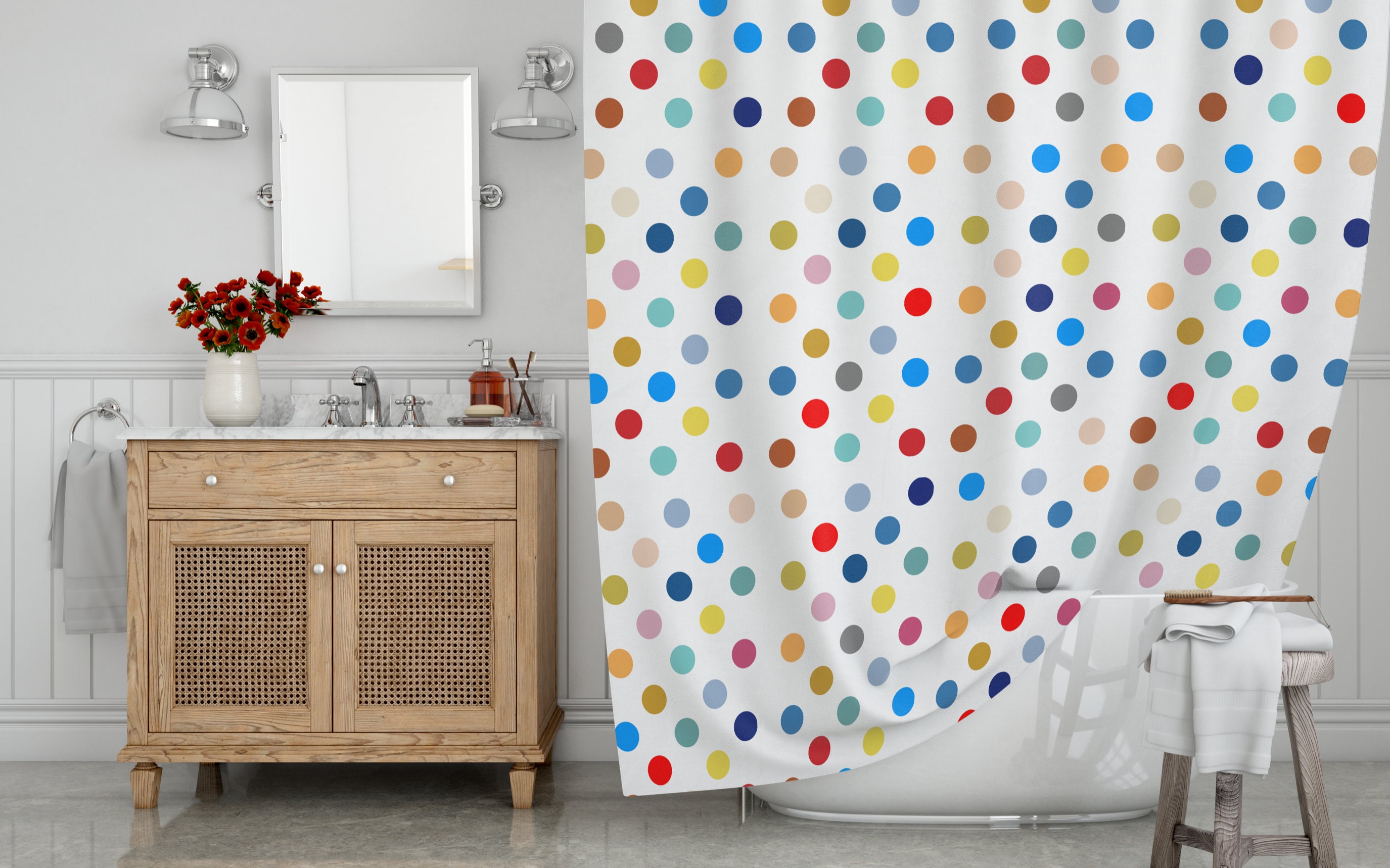 Colorful Polka Dots Shower Curtain Set Childrens Shower Etsy