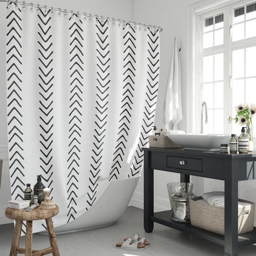 Tropical Leaf Black and White Shower Curtain Etsy