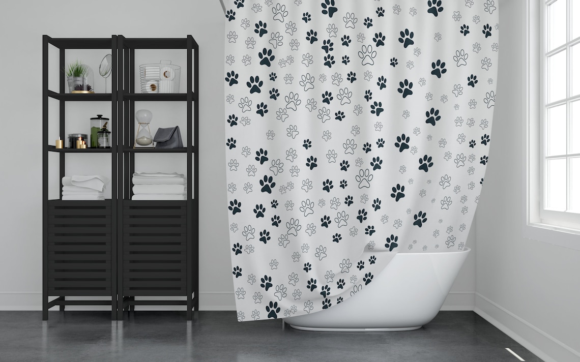 Pet Paw Print Bathroom Set Cute Cat & Dog Paw Shower Curtain Etsy