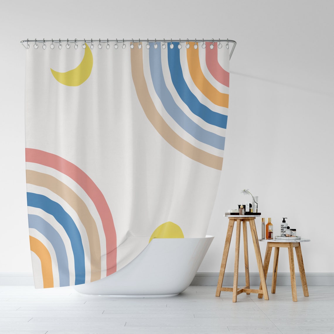 Kids Rainbow Shower Curtain Boho Rainbow Shower Curtain Girl Etsy