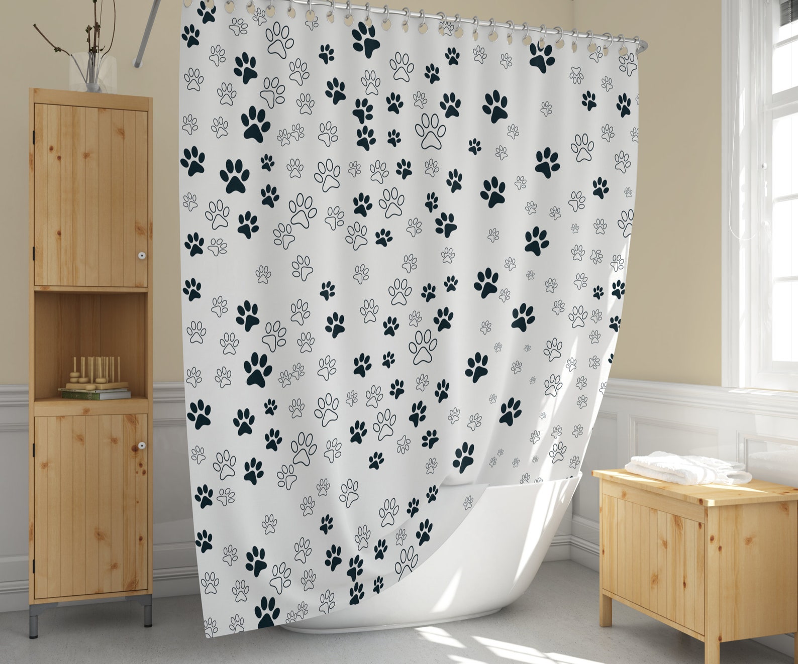 Pet Paw Print Bathroom Set Cute Cat & Dog Paw Shower Curtain Etsy