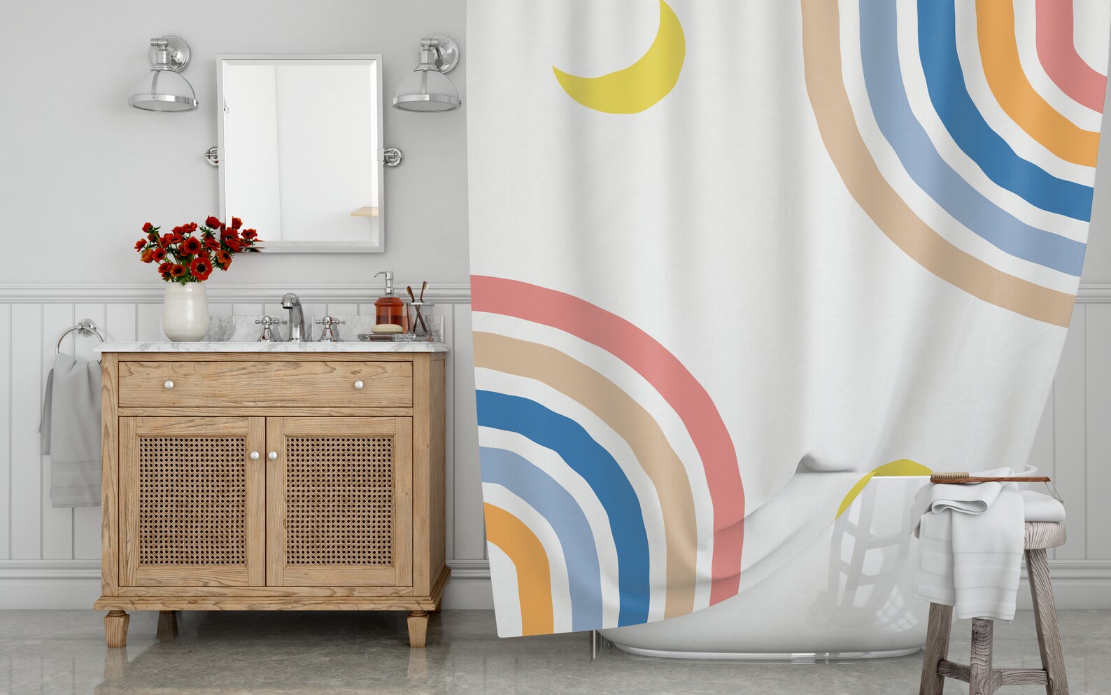 Kids Rainbow Shower Curtain Boho Rainbow Shower Curtain Girl | Etsy