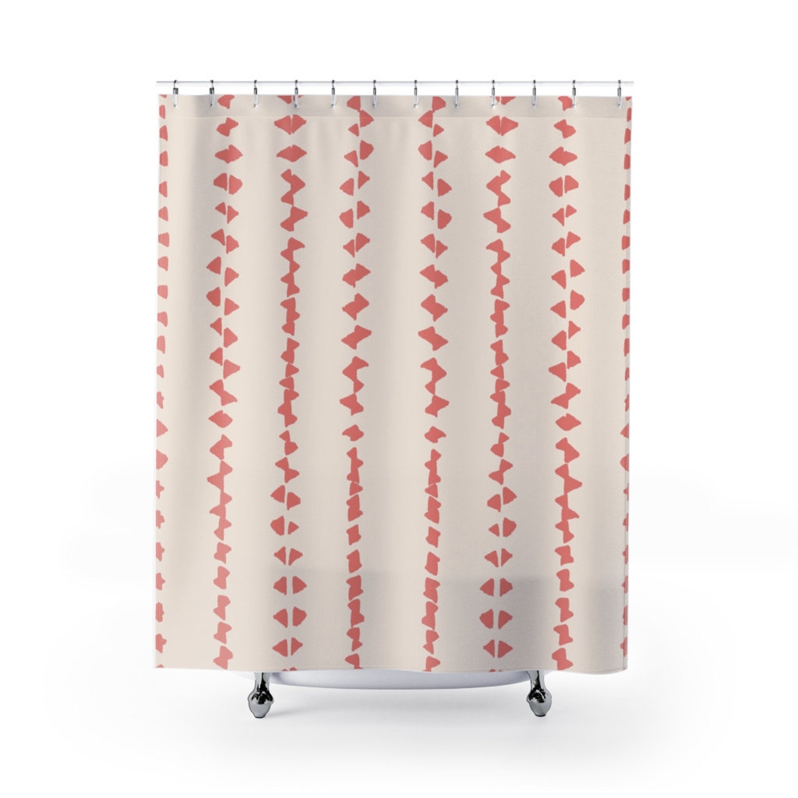 Burnt Coral African Mudcloth Shower Curtain Primitive Boho Etsy
