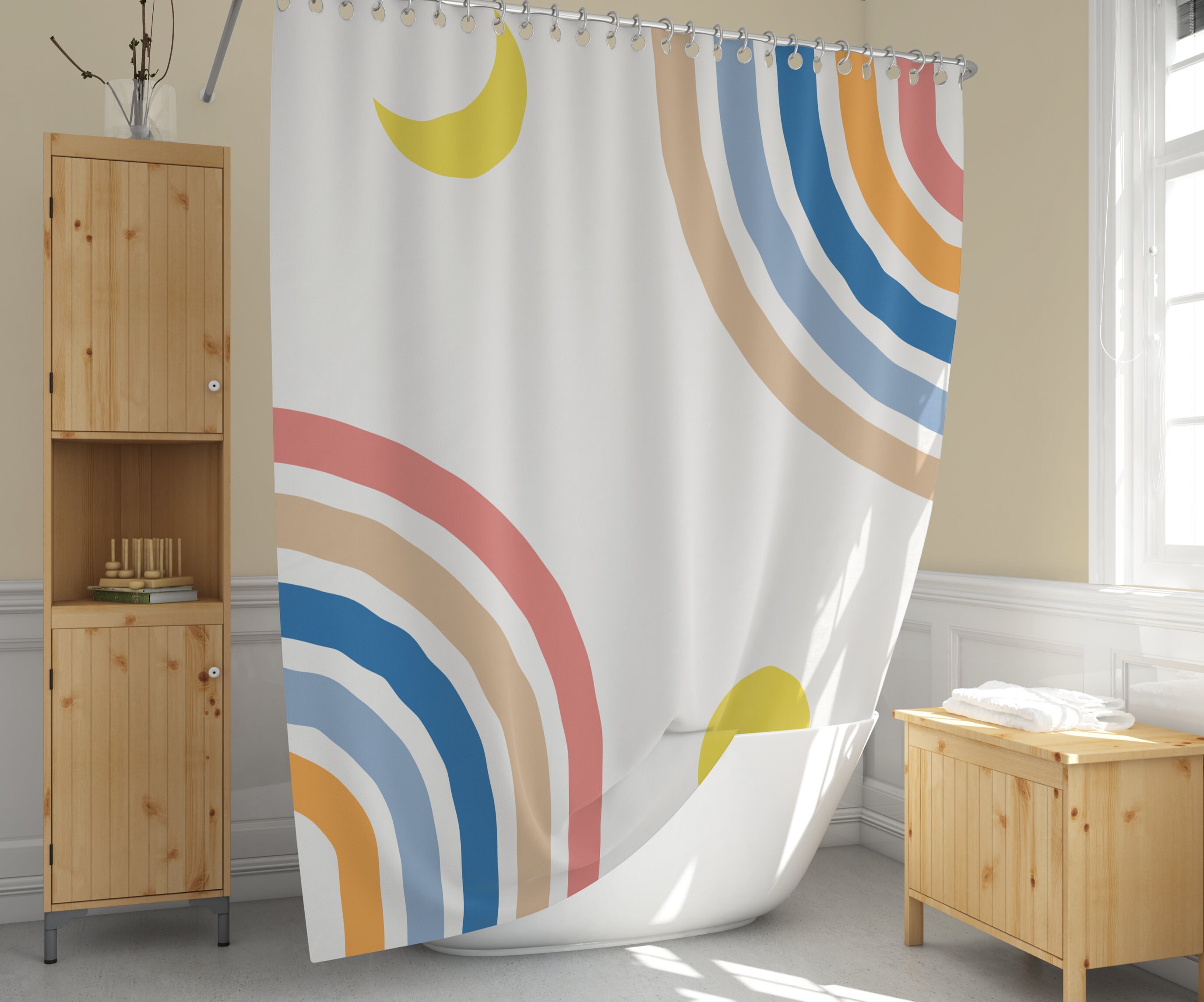 Kids Rainbow Shower Curtain Boho Rainbow Shower Curtain Girl Etsy