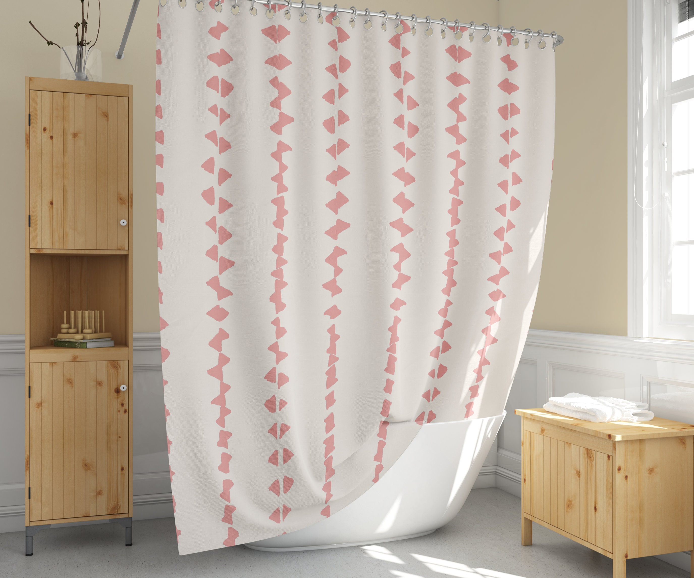 Burnt Coral African Mudcloth Shower Curtain Primitive Boho Etsy