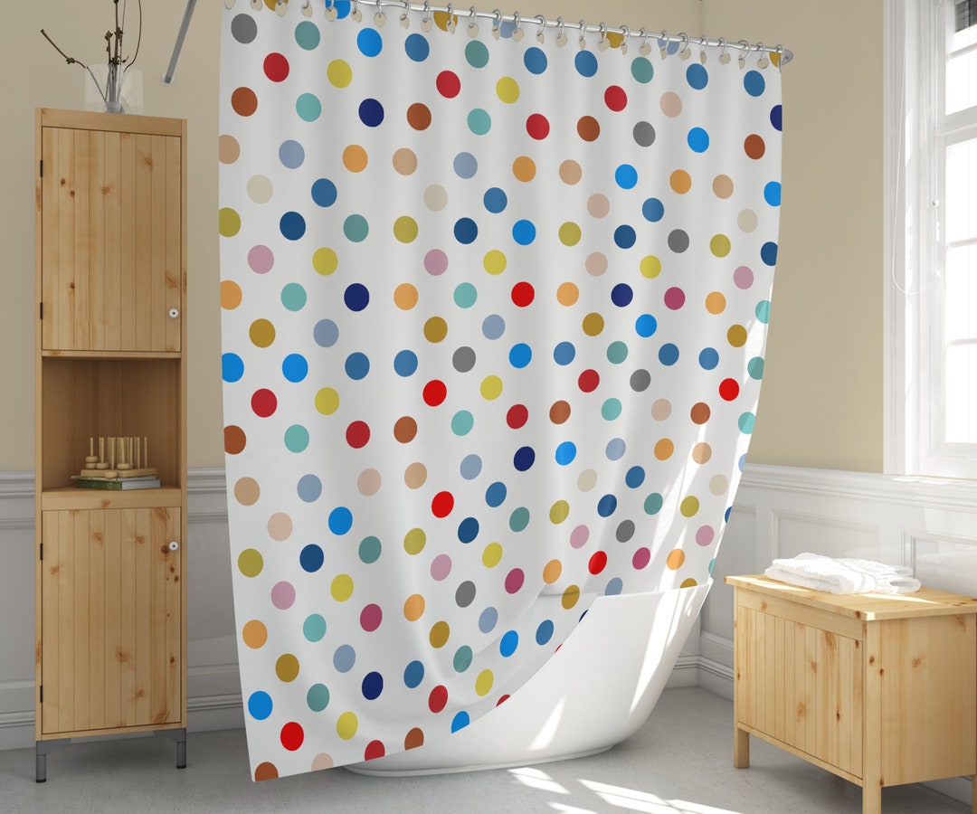 Colorful Polka Dots Shower Curtain Set, Childrens Shower Curtains, Funy