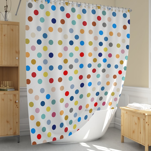 Colorful Polka Dots Shower Curtain Set, Childrens Shower Curtains, Funy Shower Curtain, Spots Decor, Kids Bathroom Decor