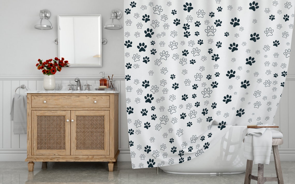 Pet Paw Print Bathroom Set Cute Cat & Dog Paw Shower Curtain Etsy