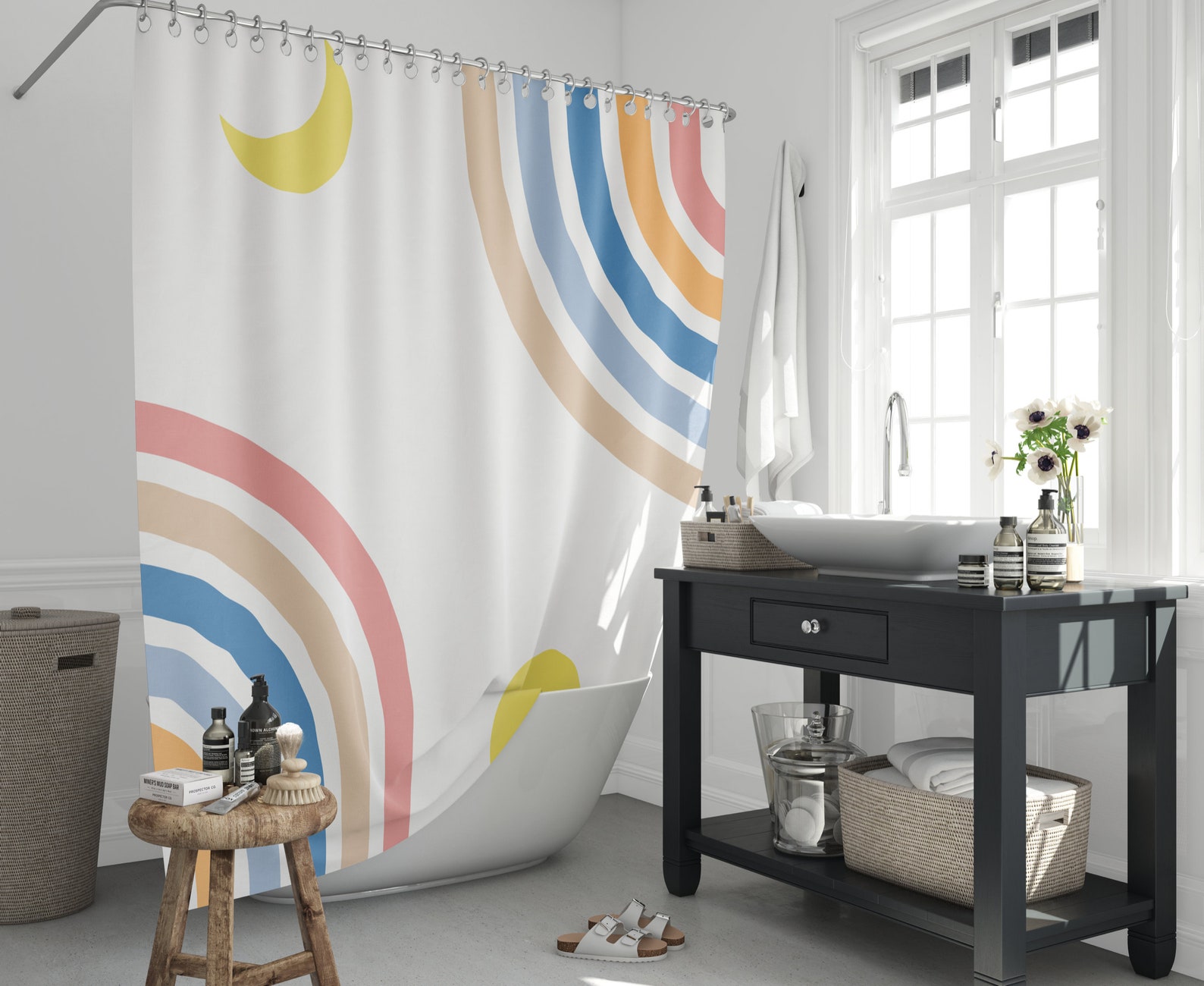 Kids Rainbow Shower Curtain Boho Rainbow Shower Curtain Girl Etsy