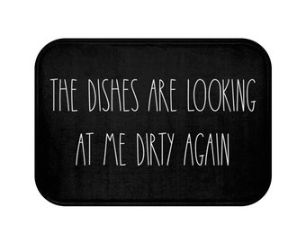 The Dishes Are Looking At Me Dirty Again, Inspired Rae Dunn Style Kitchen Floor Mat, Anti Slip Kitchen Floor Mat,  Minimalist Cooking Rug