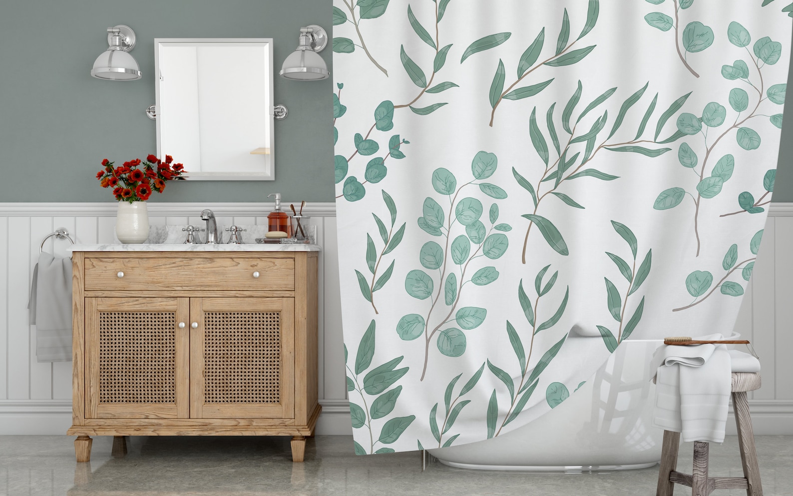 Eucalyptus Bathroom Set Watercolor Modern Art Bath Decor Etsy