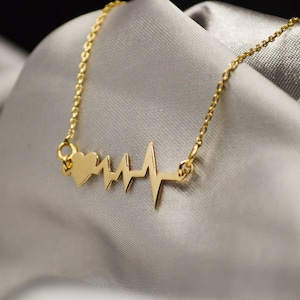 Heart Rhythm Necklace 14K Solid Gold Heartbeat Necklace Gift - Etsy