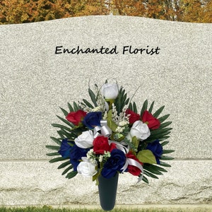 Cemetery Flowers - Gravesite Floral Arrangement -  Red White Blue
