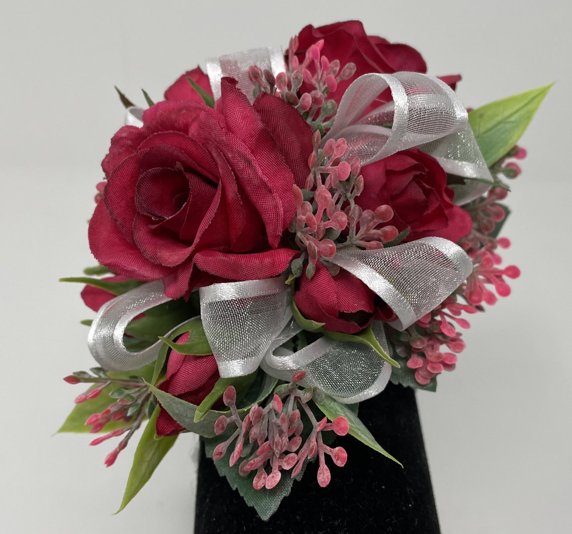 Wrist Corsage Hot Pink Roses Crystal Bracelet Etsy