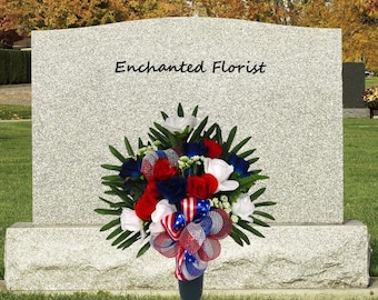 Cemetery Flowers - Gravesite Floral Arrangement -  Red White Blue Memorial Day Fathers Day