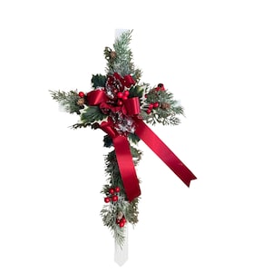 Cemetery Flowers Graveside Cross Memorial Stake Christmas   Flowers Red Cardinal