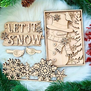 Kleine Let it Snow Sign Laser Cut File, Laser Ready Verwisselbare Post Sign, Winter Snowflake Sign SVG, Sneeuwpop Verwisselbare Sign SVG,