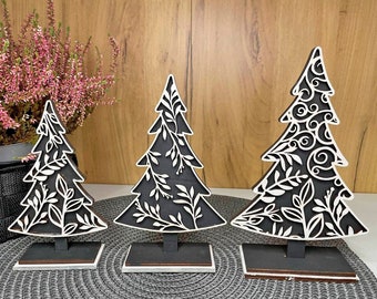 3D Snowflake Standing trees Set of 4 SVG files Glowforge laser, christmas tree svg,
