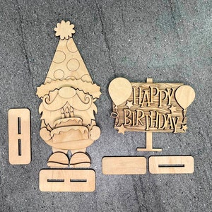 Fichier SVG anniversaire gnome, fichier découpé au laser, gnome étagère sitter, SVG gnome, fichier SVG gnome debout, joyeux anniversaire gnome,