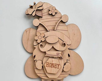 Bee Gnome SVG File ,Standing Bee Gnome SVG File, Laser Cut File,Glowforge,Gnome SVG,Honey Laser Cut File