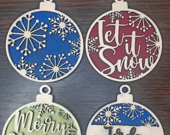 Christmas Ornament Set of 4 SVG Digital Download for Glowforge