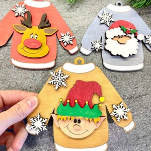 Pacote de enfeites de Natal SVG Arquivo Ornamento SVG, Natal svg, Boneco de neve, Arquivo de corte a laser, Kit de enfeites de Natal, Pão de gengibre, Papai Noel