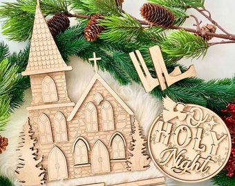 Christmas Village Church Laser Cut File,Church Christmas Village Laser SVG,Laser Christmas Mantle Decor, Christmas Village Laser Cut File,