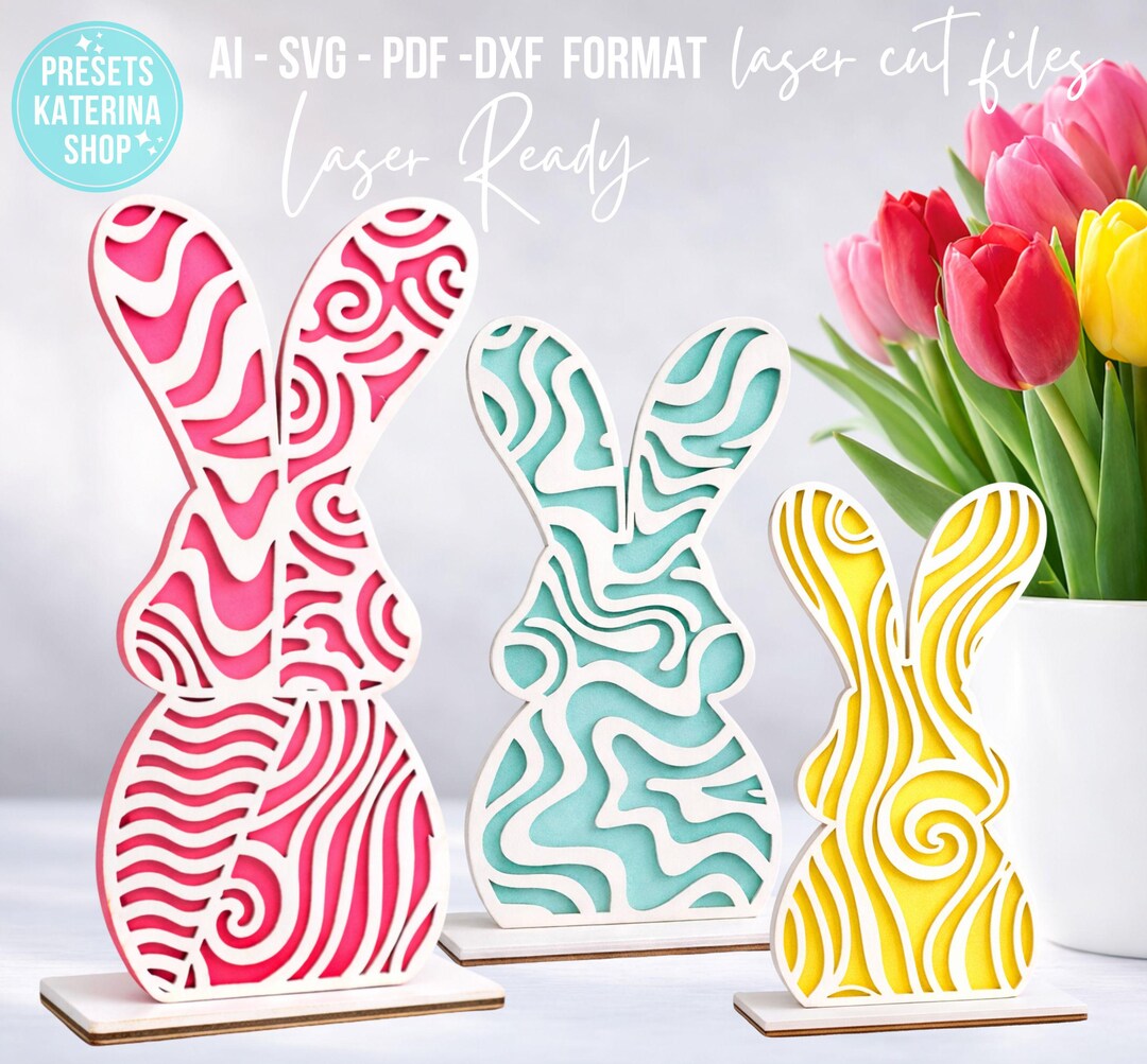 Standing Easter Bunny Decoration 3 Bundle Laser Cut Svg File Glowforge ...