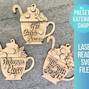 Hot Cocoa Peppermint Mocha Christmas Ornament SVG File | Christmas Ornament Kit | Hot Cocoa SVG | Laser Cut File