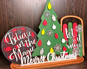 Verwisselbare Stend Christmas svg, Standing Verwisselbare Stend voor Kerstmis, boerderij decor voor laser, Glowforge svg, Glowforge gesneden bestand,