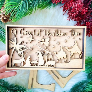 Stehen Weihnachten Krippe Laser Cut Digitale Datei / Cute Holz Krippe Weihnachtsdekor SVG / Glowforge Dateien