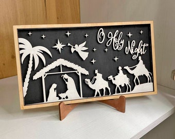 Archivo digital cortado con láser para Natividad navideña / Bonita decoración navideña de madera SVG / Archivos Glowforge