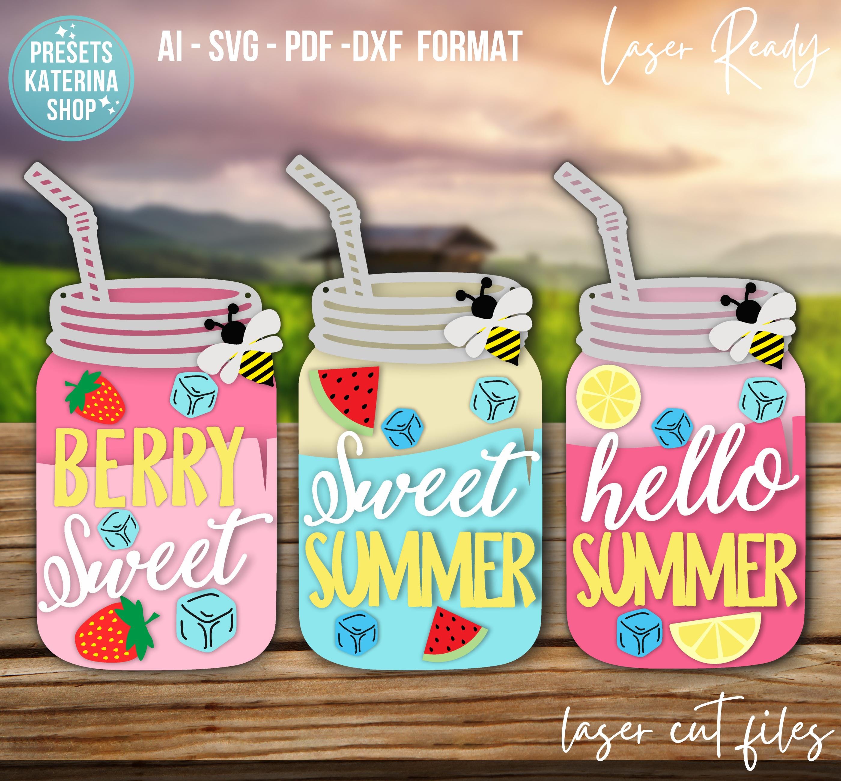 Hello Summer Mason Jar Door Hanger SVG File | Laser Cut File | Summer ...